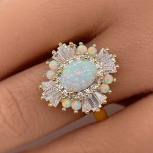 Art Deco Golden Oval Cut Opal Engagement Ring For Women