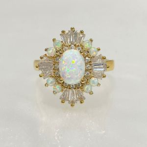 Art Deco Golden Oval Cut Opal Engagement Ring For Women