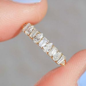 Golden Pear & Baguette Cut White Sapphire Wedding Band For Women