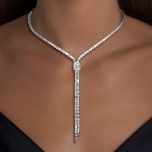 Lariat Design Baguette Cut White Sapphire Necklace For Women
