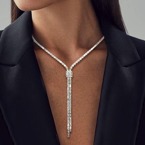 Lariat Design Baguette Cut White Sapphire Necklace For Women