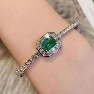Classic Baguette Halo Emerald Cut Emerald Sapphire Bangle Bracelet For Women