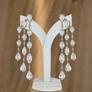 Classic Cascade Design Pear Cut White Sapphire Drop Earrings For Women