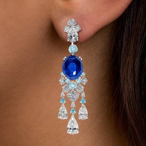 Luxury Oval & Pear Cut Blue & Aquamarine Sapphire Drop Earrings For Women