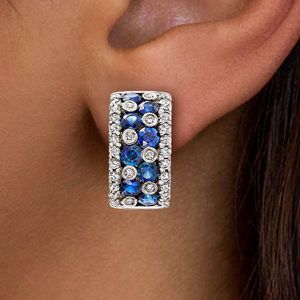 Bezal Round Cut Blue Sapphire Four Row Hoop Earrings For Women