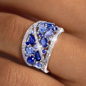 Vintage Pear & Oval Cut Blue Sapphire Wedding Band For Women
