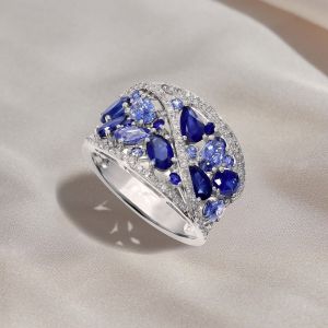 Vintage Pear & Oval Cut Blue Sapphire Wedding Band For Women