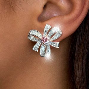 Elegance Two Tone Round Cut Pink Sapphire Stud Earrings For Women 