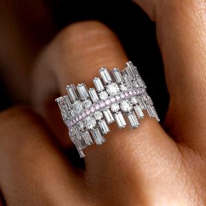 Irregularity Shape Baguette & Round Cut White Sapphire Wedding Band For Women