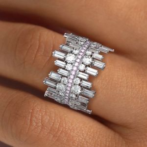 Irregularity Shape Baguette & Round Cut White Sapphire Wedding Band For Women