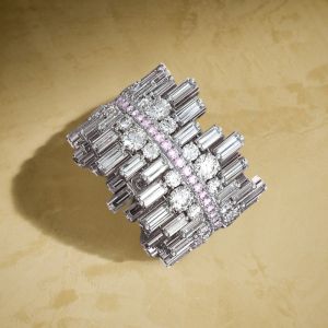 Irregularity Shape Baguette & Round Cut White Sapphire Wedding Band For Women