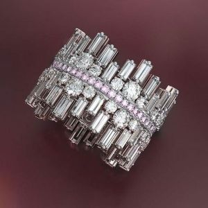 Irregularity Shape Baguette & Round Cut White Sapphire Wedding Band For Women