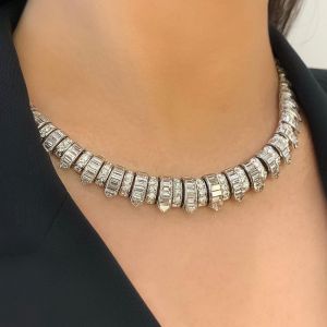 Luxury Baguette & Round Cut White Sapphire Tennis Necklace For Women