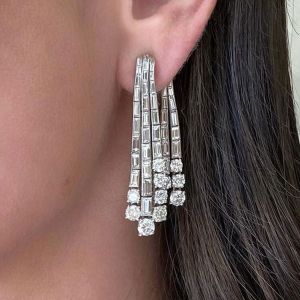 Gorgeous Baguette & Round Cut White Sapphire Drop Earrings For Women