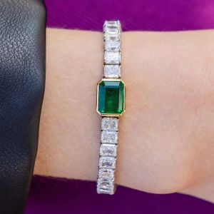 Two Tone Emerald & Radiant Cut Emerald Bracelet For Women