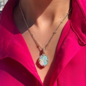 Two Tone Oval Cut Opal Penand Necklace For Women
