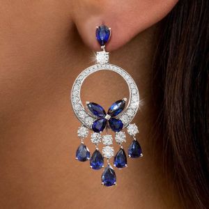 Hoop Element Pear & Marquise Cut Blue & White Sapphire Drop Earrings For Women