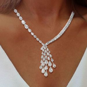 Classic Pear Cut White Sapphire Pendant Necklace For Women