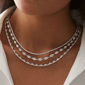 The Tide Triple Row Marquise Cut White Sapphire Wedding Necklace For Women 