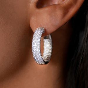 Classic Multi Row Round Cut White Sapphire Hoop Earrings For Women