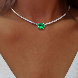 Glamorous Oval Cut Emerald Sapphire Tennis Necklace For Women
