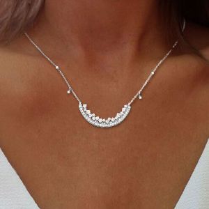 Chain Round Cut White Sapphire Pendant Necklace For Women