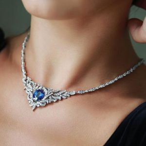 Unique Oval Cut Blue Sapphire Pendant Necklace For Women 