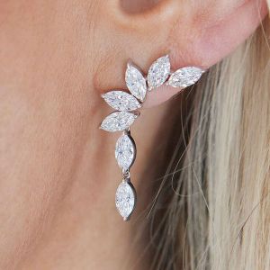 Classic White Sapphire Marquise Cut Drop Earrings For Women 