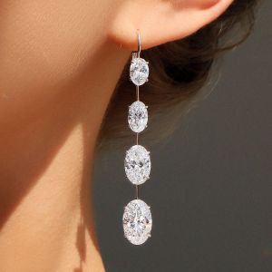 Classic Oval Cut White Sapphire Drop Earrings For Women 