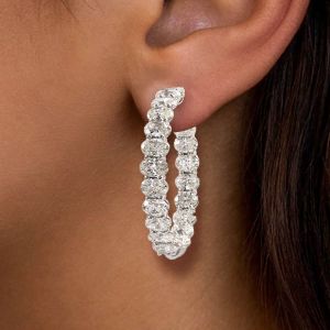 Classic Oval Cut White Sapphire Hoop Earrings For Women 