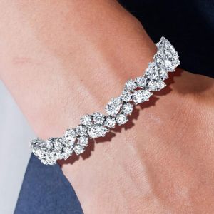 Classic Pear & Round Cut White Sapphire Bracelet For Women 