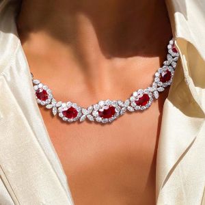 Halo Oval Cut Ruby Sapphire Necklace For Women 
