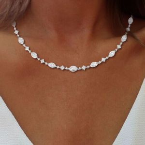 Classic Marquise Cut White Sapphire Tennis Necklace For Women  