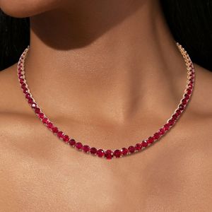 Classic Round Cut Ruby Sapphire Tennis Necklace For Women 