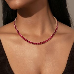 Classic Round Cut Ruby Sapphire Tennis Necklace For Women 