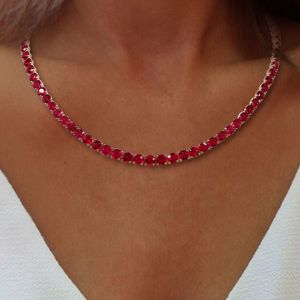 Classic Round Cut Ruby Sapphire Tennis Necklace For Women 