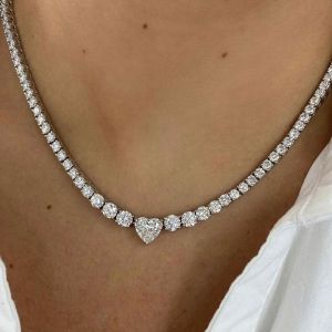 Heart Cut White Sapphire Necklace Tennis Necklace For Women  