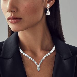 Pear Cut White Sapphire Necklace & Earrings Set For Women 