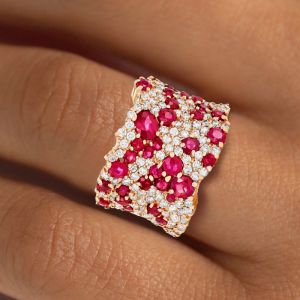 Rose Gold Round Cut Ruby Sapphire Jewelry Wedding Band For Women 