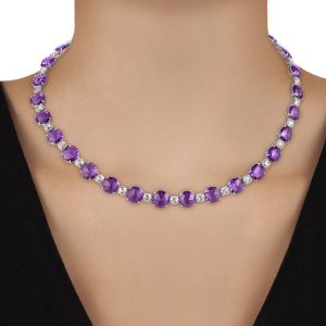 Round Cut Amethyst Sapphire Necklace Tennis Necklace For Women
