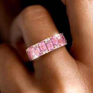 Gold Cushion Cut Pink Sapphire Jewelry Wedding Band For Women  