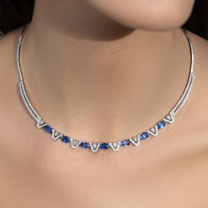 Oval Cut Blue Sapphire Jewelry Necklace For Women 