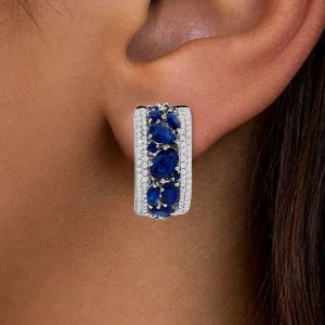 Classic Oval Cut Blue Sapphire Jewelry Hoop Earrings For Women 