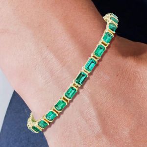 Golden Emerald Cut Emerald Sapphire Jewelry Tennis Bracelet For Women 