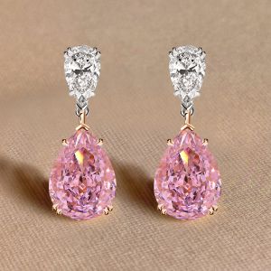 Two Tone Pear Cut Pink Sapphire Jewelry Drop Earrings For Women 