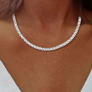 Baguette & Round Cut White Sapphire Jewelry Tennis Necklace For Women 