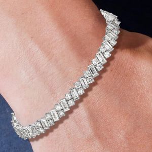 Emerald Cut White Sapphire Tennis Bracelets For Women  