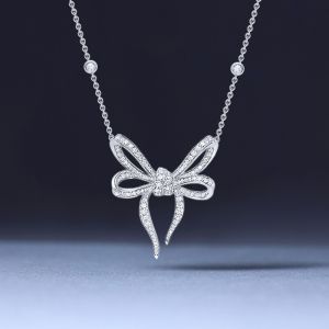 Round Cut White Sapphire Jewelry Bow Pendant Necklace For Women 