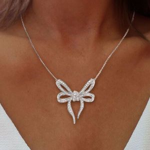 Round Cut White Sapphire Jewelry Bow Pendant Necklace For Women 