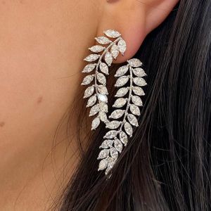 Marquise Cut White Sapphire Leaf Drop Earrings For Women 